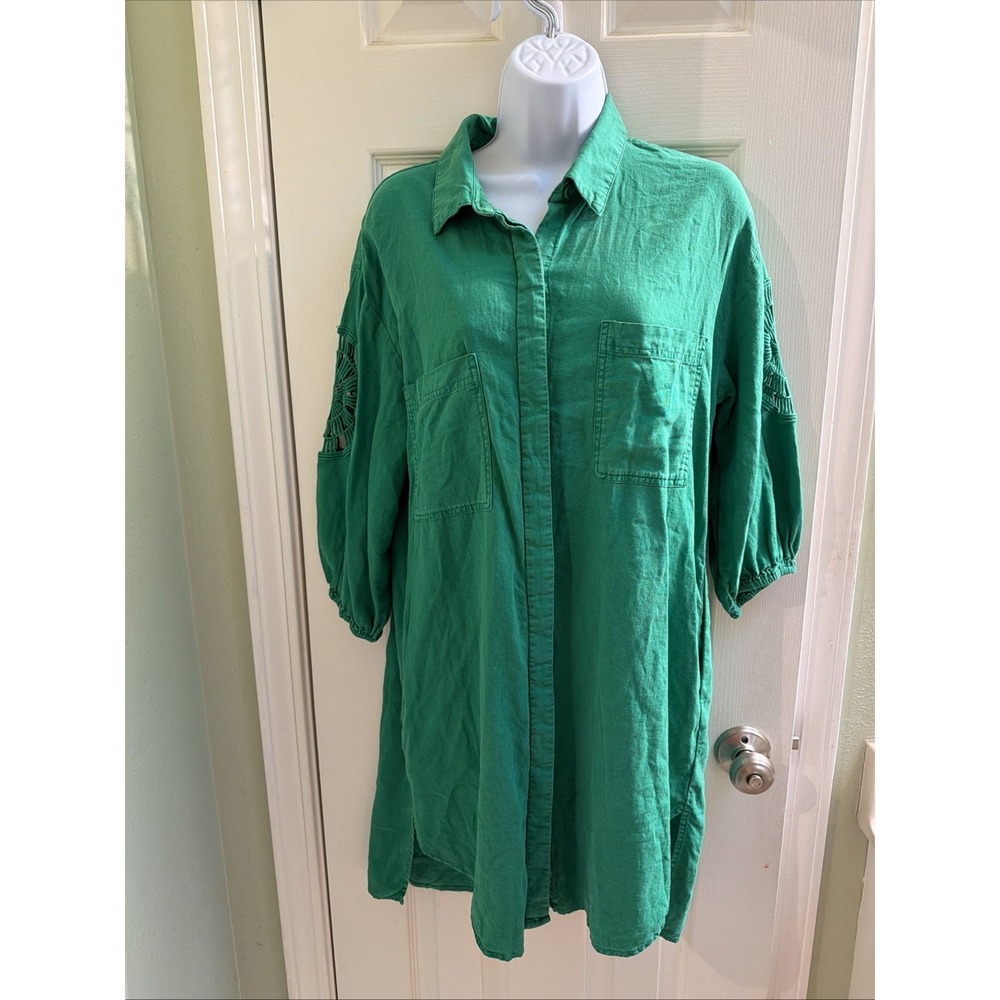 YFB Young Fabulous Broke Green Linen Dress Sz s Tunic Shirt Beachy Lightweight